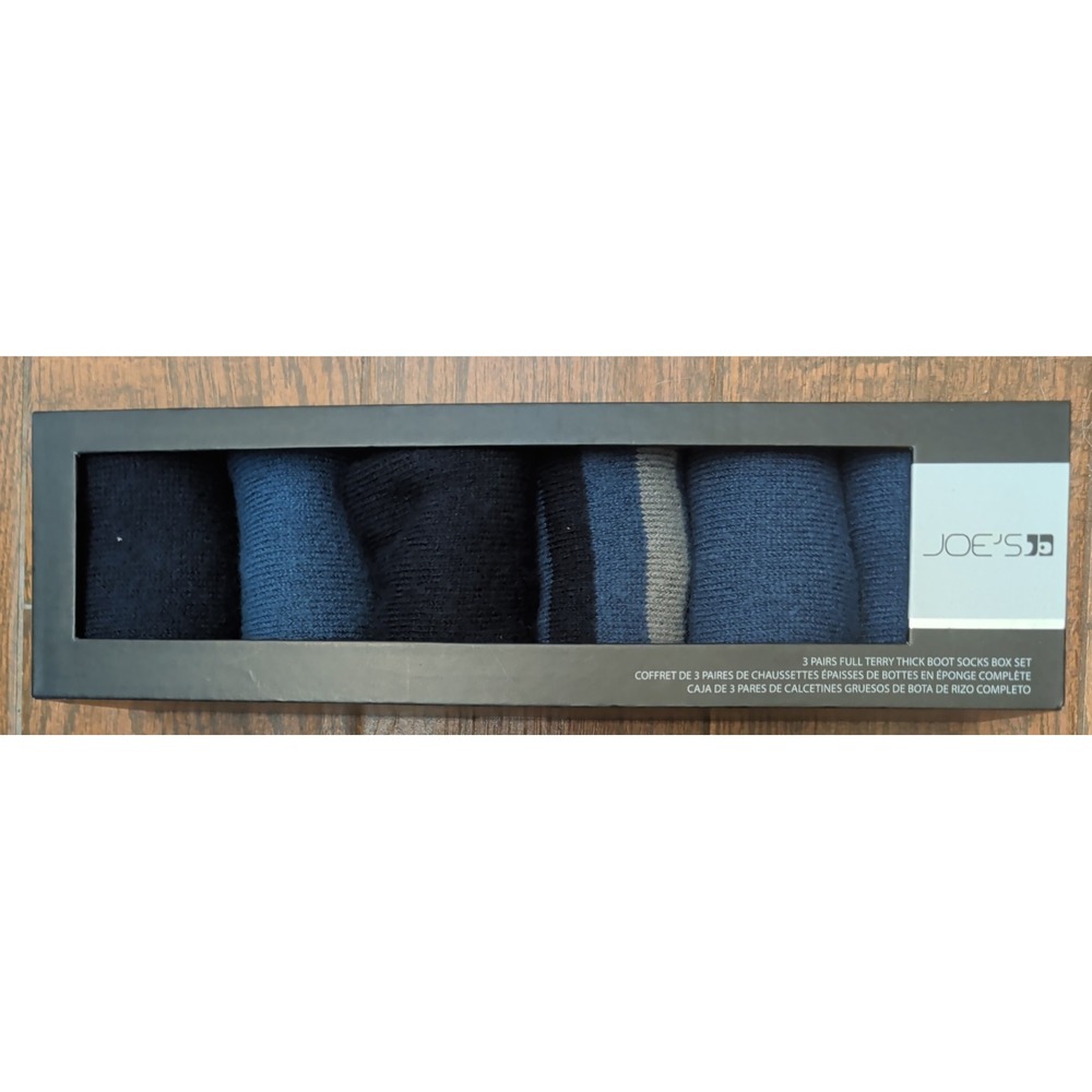 Joes Jeans Mens 3 Pairs Assorted Blue Colors Full Terry Thick Boot Socks Box Set